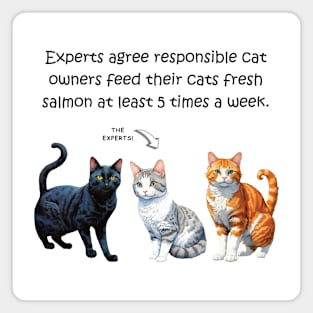 Experts agree responsible cat owners feed their cats fresh salmon at least 5 times a week - funny watercolour cat design Magnet